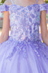 Girls Multi Color Bliss Mini Quince Off-Shoulder Tail Pageant Dress 2-16